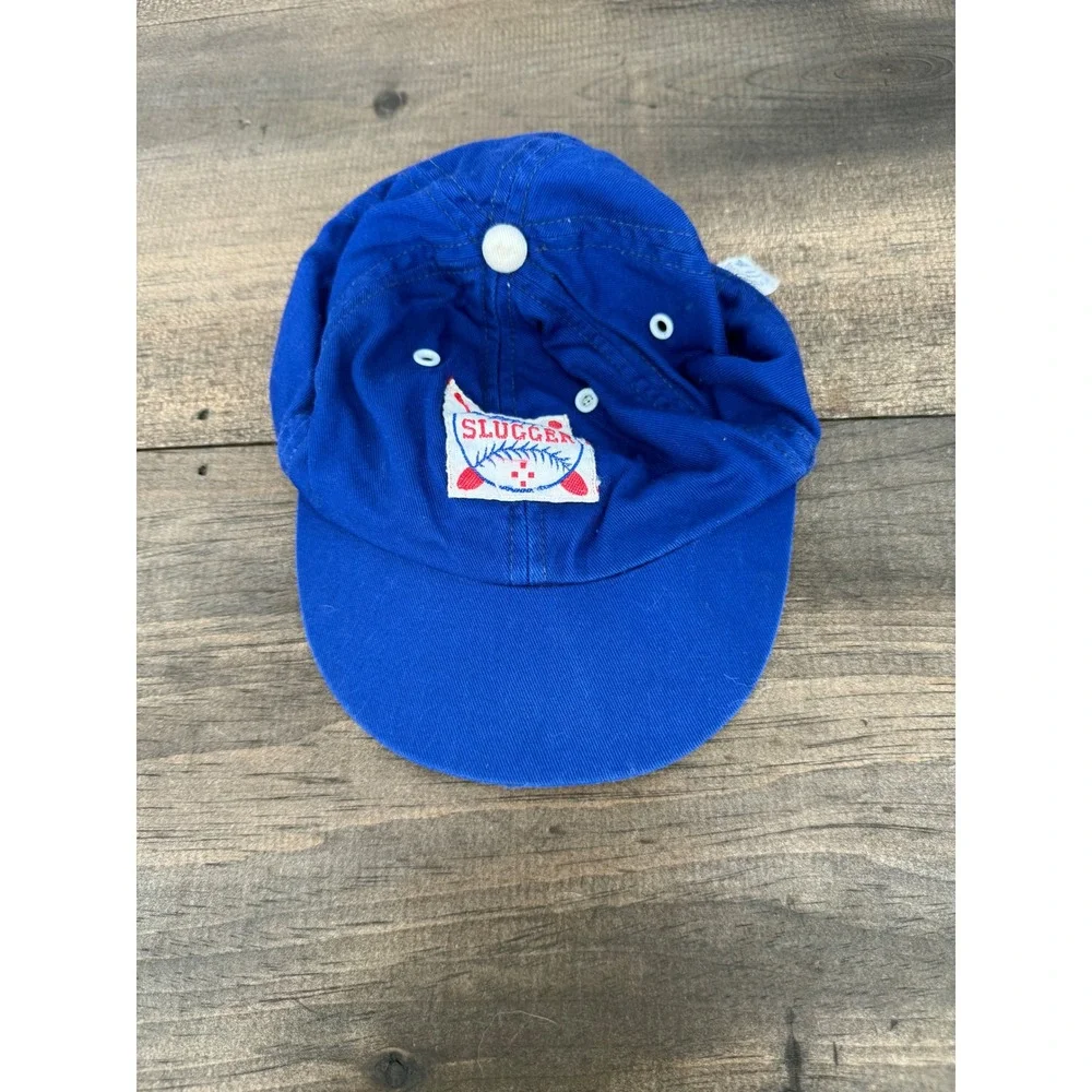 Vintage Little Slugger Kids Baseball Cap Blue Patch Hat Retro 70s 80s